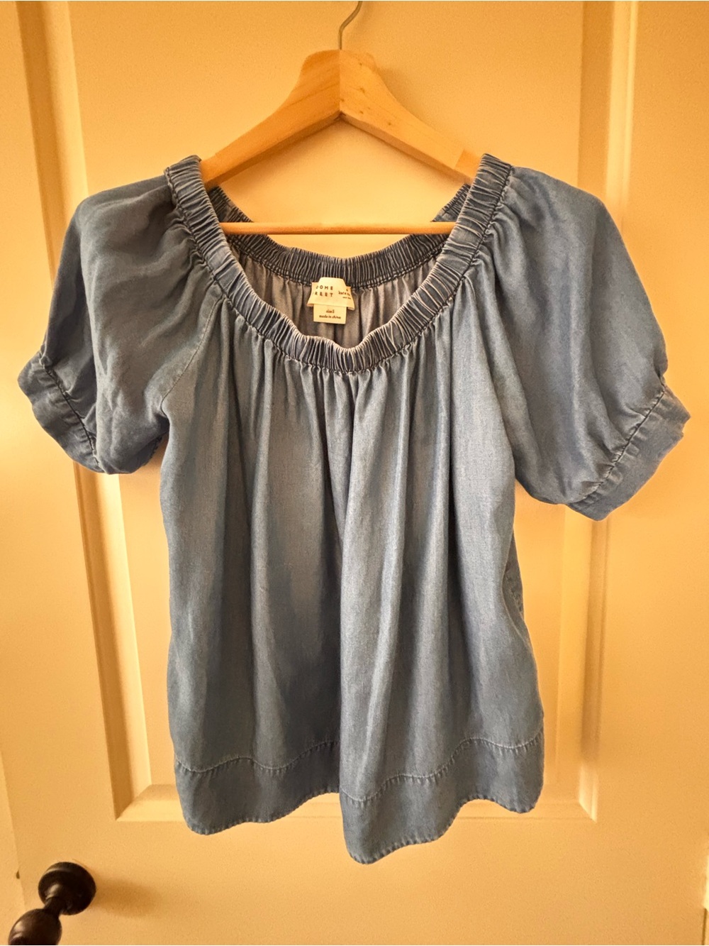Kate Spade Broome Street Light Wash Denim Off-Shoulder Top Small S